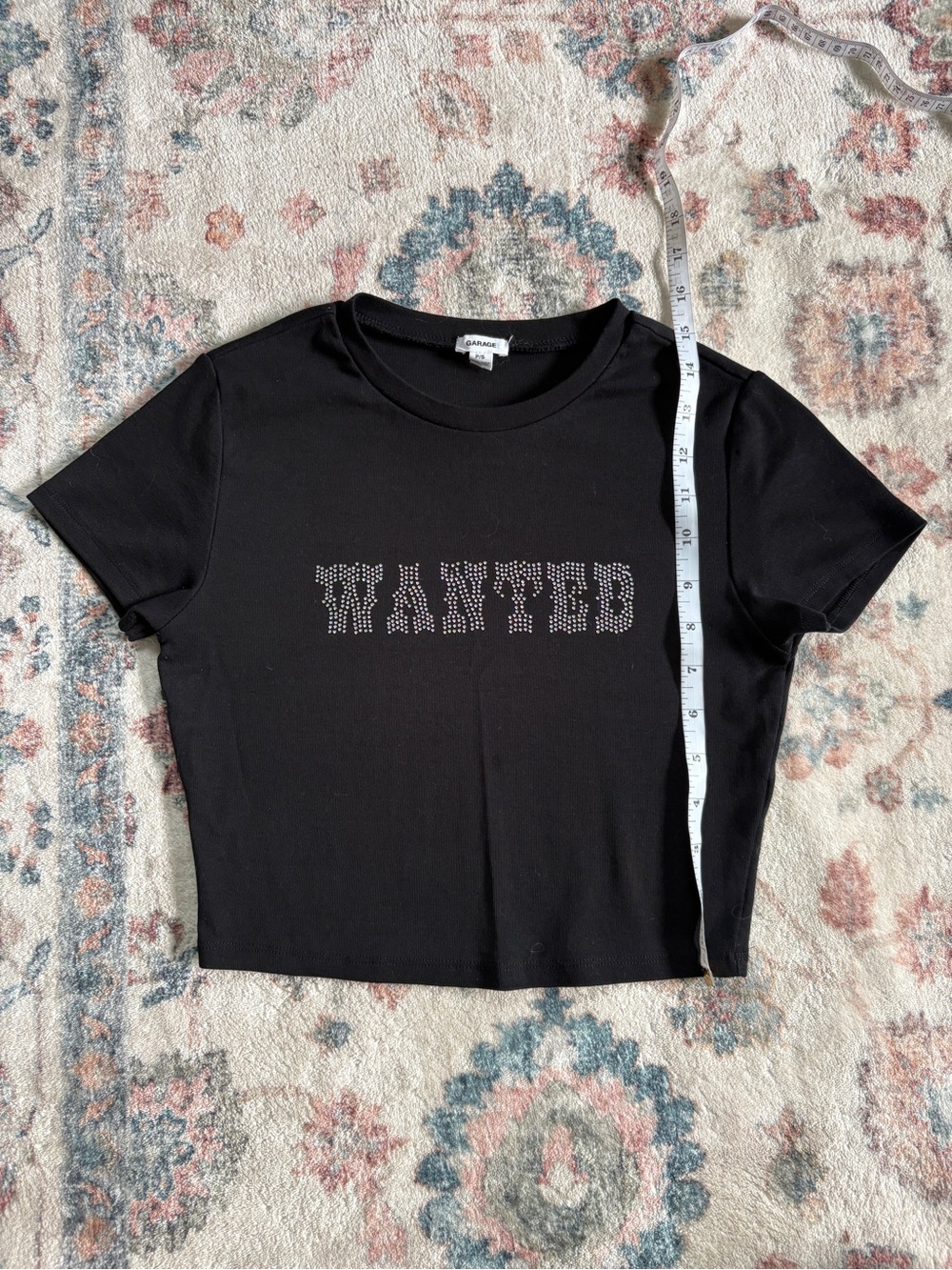 Garage WANTED Rhinestone Crop Tee-Black